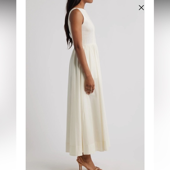 Wayf Ivory Bria Boatneck Cotton Dress with Gathered Waist - Picture 3 of 7